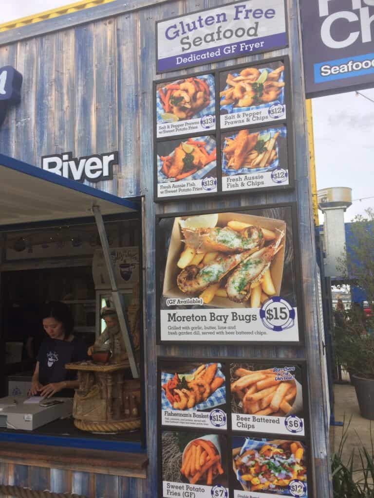 food stall with seafood menu