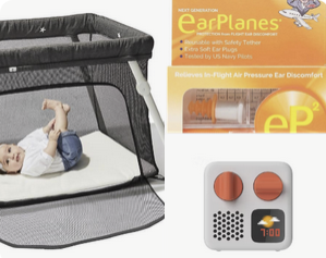 Image mosaic of items to pack for traveling with children