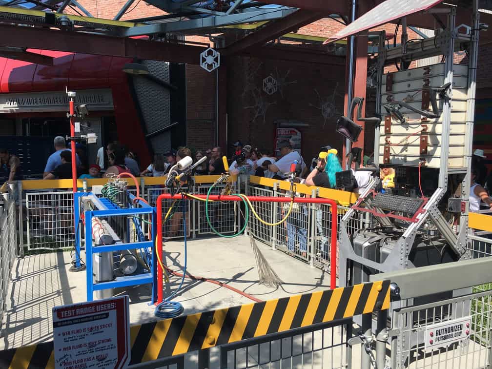 laboratory equipment display in wait line for web slinger ride at disneyland